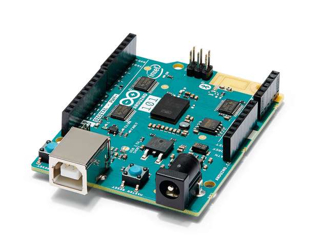 Das Arduino/Genuino 101 Development Board verbindet Leistung und Low-Power des Intel-Curie-Moduls (Intel Quark SE Mikrocontroller, Bluetooth LE, 6-achsiges Gyroskop) mit der Einfachheit des Arduino zum Einstiegspreis. 