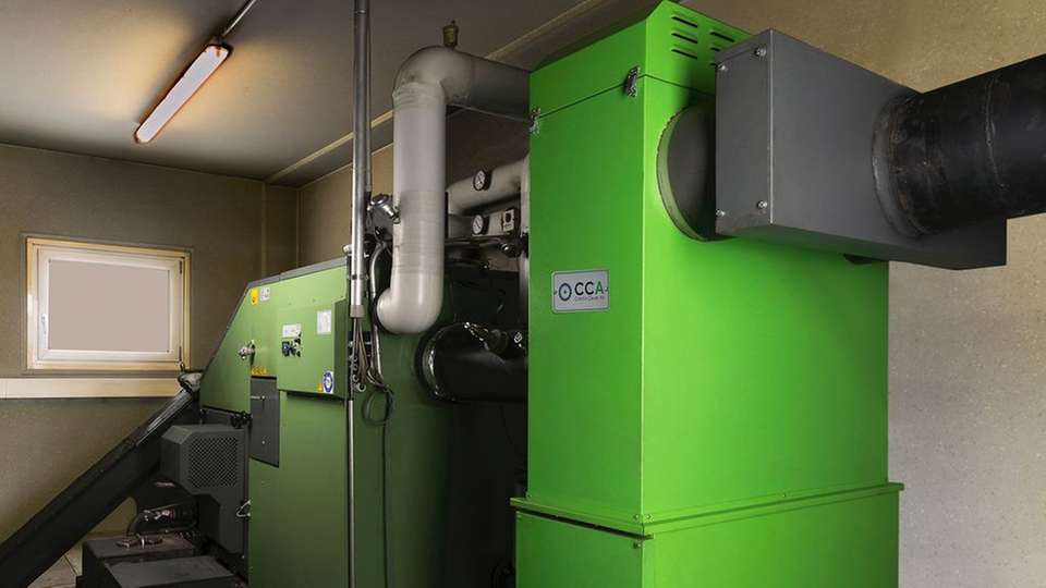 Grün und effizient: Der CCA-Abscheider (im Bild in Hellgrün) entfernt Feinstaub aus dem Rauchgas von
holzbefeuerten Kesselanlagen.