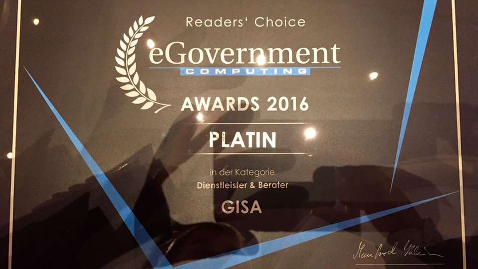 Gisa wurde für Dienstleistungs- und Beratungstätigkeiten mit dem eGovernment Computing Award ausgezeichnet.