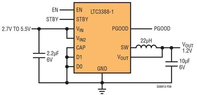 Einfache typische Anwendungsschaltung des LTC3388-1 für kleine Spannungen