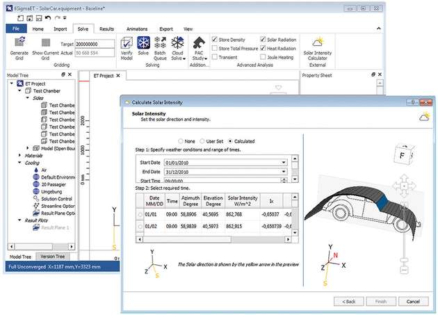 In der CFD-Simulationssoftware
6SigmaET ist ein Kalkulator für die solare Wärmelast integriert.