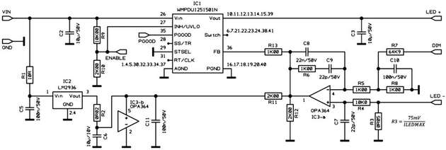 Schaltplan eines LED Treibers mit einem MagI3C-Power-Modul 171021501.