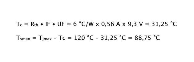 Abbildung 1: Beispielrechnung für eine einfache 4-W-LED bei 25 °C Umgebungstemperatur