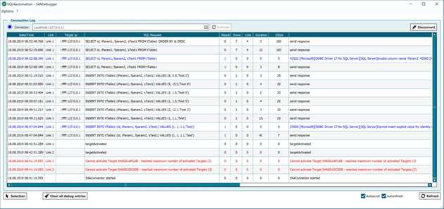 Der SQL4automation Debugger zeichnet alle Datenbank-Anfragen auf.