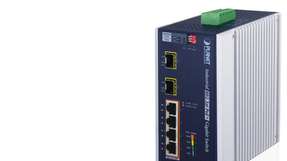 Der Ethernet-Switch IGS-624HPTvon Spectra bietet 6 Gigabit Ethernet-Ports – davon unterstützen 4 Ports PoE+ und 2 Ports SFP.