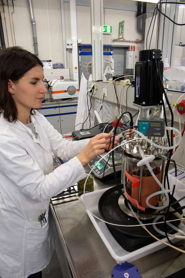 Berit Rothkranz arbeitet am Fermenter des Labors für Bioverfahrenstechnik und Downstream Processing.