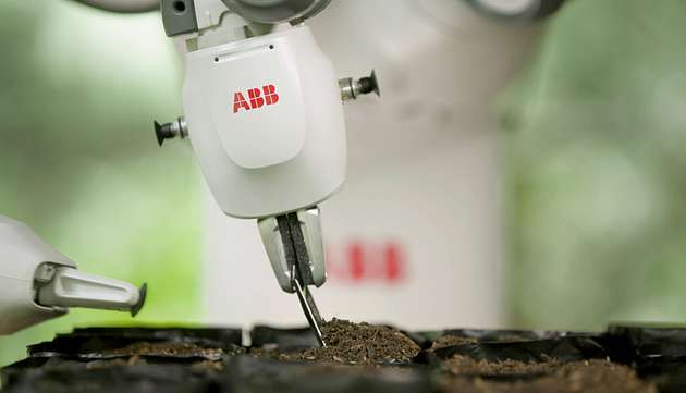 Der ABB-Cobot YuMi kümmert sich um die Saatgutbeutel in der Basisstation von Junglekeepers.