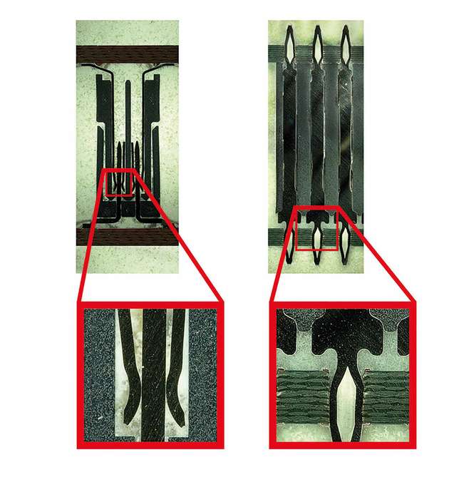 Schliffbild zweiteiliger Steckverbinder versus einteiliger flexilinkb-t-b