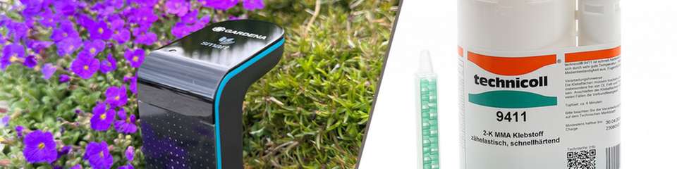 Gardenas Smart-Sensor erlaubt eine intelligente Gartenbewässerung. Verklebt werden seine Teile wasserdicht mit dem 2-K-Klebstoff Technicoll 9411.