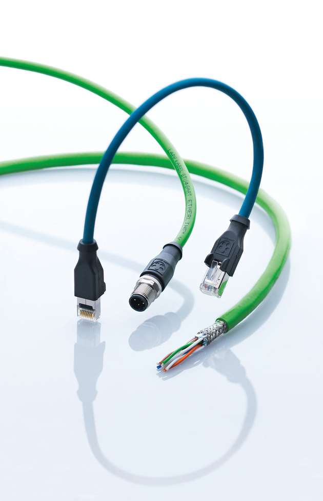 Die 4-adrigen Cat5e-Ethernet-Leitungen sind nur 5 mm dick und erlauben einen kleinen Mindest­biegeradius von nur 16 mm.