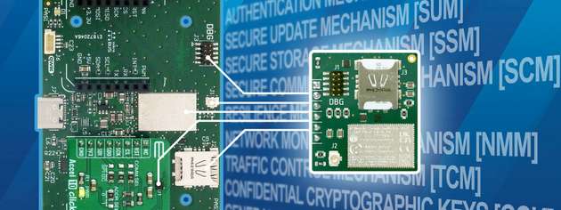Hochintegriertes Low-Power-Funkmodul für Embedded-Machine-Learning-Anwendungen mit RED-konformer Sicherheitsarchitektur – hier im Einsatz auf einer Evaluierungsplattform zur Zustandsüberwachung per LPWAN.