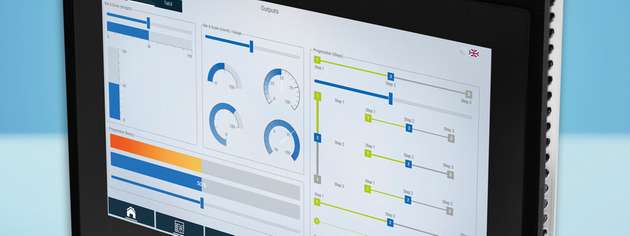 Web-HMI ET 0711-02 von Sigmatek mit schwarzem Rahmen und HTML5-Visualisierung – ausgelegt für den Schaltschrank-Einbau in industriellen Anwendungen.