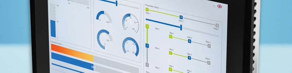 Web-HMI ET 0711-02 von Sigmatek mit schwarzem Rahmen und HTML5-Visualisierung – ausgelegt für den Schaltschrank-Einbau in industriellen Anwendungen.