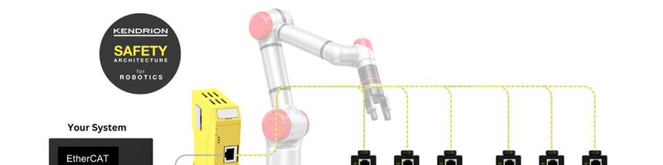 Die Kendrion Safety-Architektur ermöglicht die nahtlose Integration moderner Robotiksicherheitsfunktionen in bestehende EtherCAT- und FSoE-Netzwerke.