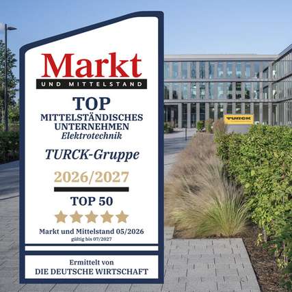Turck belegt 2026 in der Branche Elektrotechnik Rang 2 unter den Top-50-Mittelständlern.