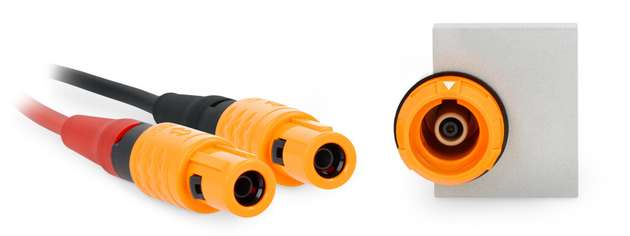 Der Odu Medi-Snap 1,6 kV sorgt mit IP64-Schutz, Push-Pull-Verriegelung und mechanischer Codierung für sichere Hochvolt-Messungen in Batterietests und Photovoltaik-Laboren.