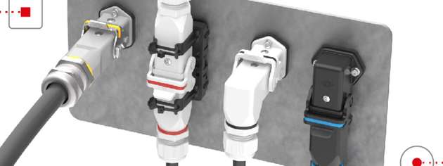 Das neue Verschlussbügeldesign der Baugröße 21.21 erlaubt eine einfache, farblich codierte Unterscheidung kompakter Steckverbinder und sorgt so für mehr Sicherheit, Ergonomie und Übersicht in platzkritischen Industrieanwendungen.