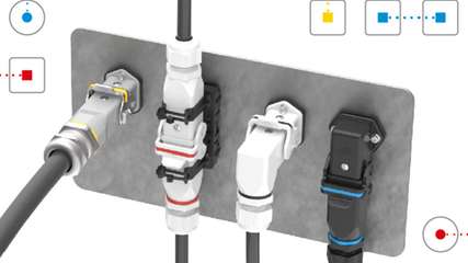 Das neue Verschlussbügeldesign der Baugröße 21.21 erlaubt eine einfache, farblich codierte Unterscheidung kompakter Steckverbinder und sorgt so für mehr Sicherheit, Ergonomie und Übersicht in platzkritischen Industrieanwendungen.