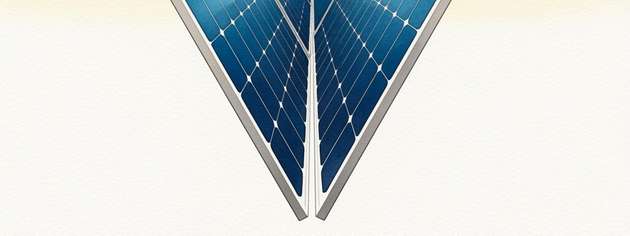 DAs PV-System steigert durch zweiachsiges Tracking des Sonnenstands die Energieausbeute und faltet sich bei Sturm, Hagel oder Schnee zusammen.