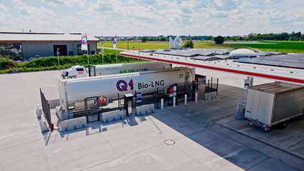 Partnerschaft zwischen Uniper und Q1 Energie: Künftig wird über das Q1-Bio-LNG-Netz in mehreren Bundesländern erneuerbarer Kraftstoff für den Schwerlastverkehr bereitgestellt. 