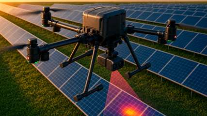 Mithilfe von Infrarot-Drohnen können Hotspots und ausgefallene Strings in großflächigen Solarparks lokalisiert werden.