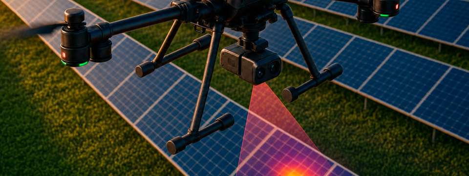 Mithilfe von Infrarot-Drohnen können Hotspots und ausgefallene Strings in großflächigen Solarparks lokalisiert werden.