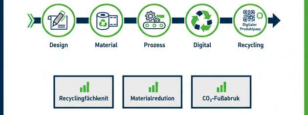 Smart Packaging als Lifecycle-Ansatz: von Design und Material über Prozess und digitale Lösungen (digitaler Produktpass) bis zum Recycling; Ziele: Recyclingfähigkeit, Materialreduktion, CO2-Fußabdruck.

