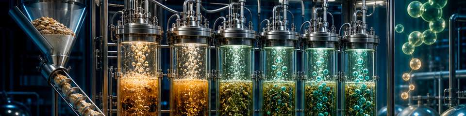 Ein Forschungsreaktor wandelt zucker- und stärkereiche Reststoffe aus der Lebensmittelindustrie durch dunkle Fermentation in biogenen Wasserstoff und Methan um.