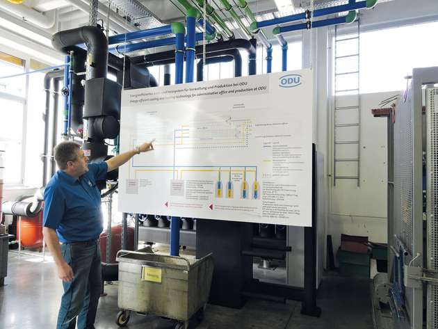 Asenbauer zeigt an dieser Stelle das energieeffiziente Kühl- und Heizsystem für Verwaltung und Produktion. Der Clou: Es besteht aus einer Kombination aus Wärmepumpe und Kälteaggregat. Das Unternehmen spart so 33 Prozent gegenüber herkömmlichen Gaskesseln und sogar 95 Prozent gegenüber gewöhnlichen Kältemaschinen ein.