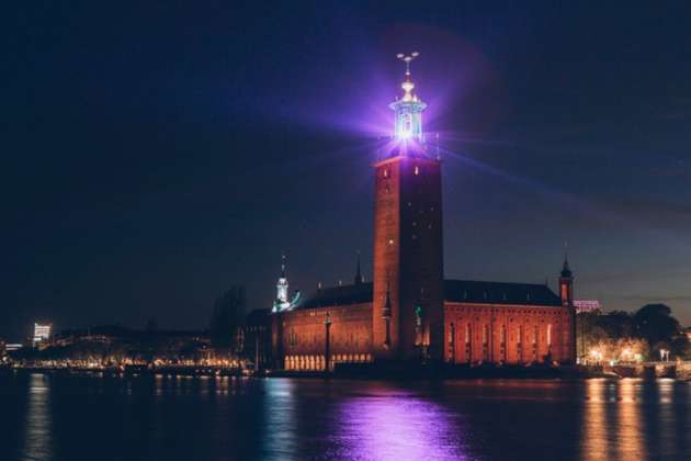 Auch das Stockholmer Rathaus wird von Osram während dem ESC beleuchtet.
