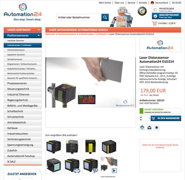 Zu jedem Produkt liefert der Webshop automation24.de detaillierte technische Informationen, aussagekräftiges Bildmaterial – teils in 3D-360° drehbar und als Video – sowie CAD-Daten.
  			