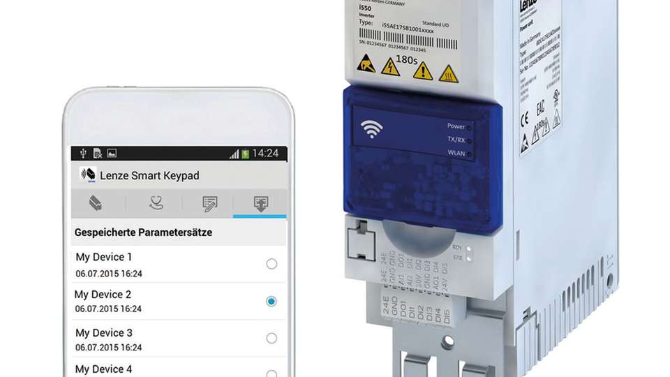 Einfache Bedienung des Frequenzumrichters i500: Parametersätze können per App gespeichert werden. 