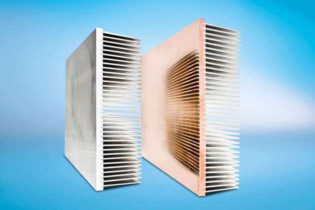 SuperFins-Hochleistungskühlkörper mit Kupfer- oder Aluminiumbodenplatten und eingepressten Rippen eignen sich zum Einsatz in Applikationen, bei denen eine sehr starke Wärmeentwicklung auftritt.