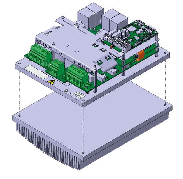 Gehäuseloser Antriebsregler wird mit kundenseitigem Kühlkörper ausgestattet.