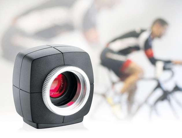 Projektkamera USB 3 uEye LE, die zum Optimieren der Haltung auf dem Fahrrad eingesetzt wird.