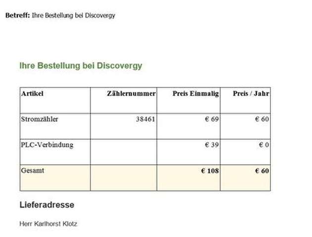 Kosten-Kontrolle: Als Bestätigung der Bestellung erscheinen die Positionen nach Einmal-Kosten und laufenden Kosten sauber aufgeschlüsselt.