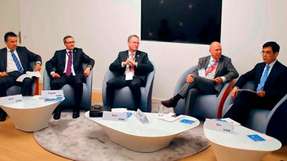 Gesprächspartner des VDE-Pressegesprächs zum IEC General Meeting 2016: Alf Henryk Wulf, Michael Teigeler, Roland Bent, Dr. Walter Börmann und Dr. SHU Yinbiao (v.l.)
