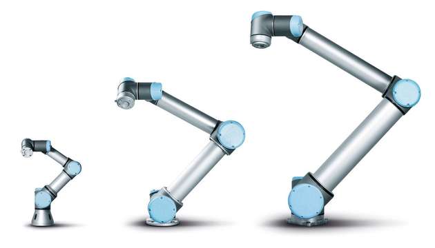 Die kollaborierenden Leichtbauroboter von Universal Robots, UR3, UR5 und UR10, sind nach ihrer Tragkraft in Kilogramm benannt.