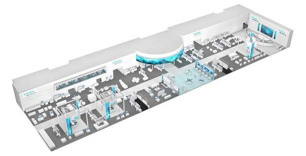 Beim 3500 Quadratmeter großen Siemens-Stand auf der Hannover Messe dreht sich alles um die digitale Transformation.