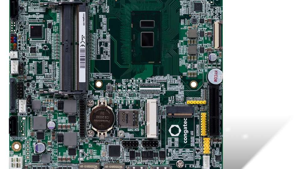 Congatec launcht industriegerechtes Thin Mini-ITX Motherboard mit Intel Core-U-Prozessoren der siebten Generation für IoT angebundene Devices.