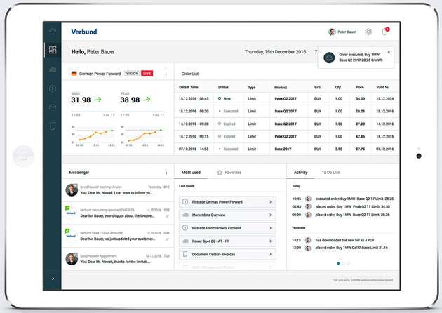 Alles im Blick: Vision bietet nicht nur die wichtigsten Informationen rund um das eigene Portfolio, sondern erlaubt auch den Blick über den Tellerrand und zeigt zum Beispiel aktuelle Gaspreise.