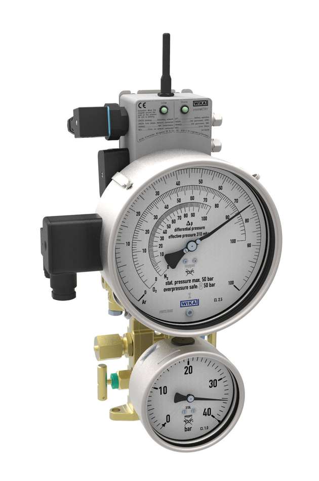 Die Basis des Messgeräte-Konzepts Cryo Gauge ist ein mechatronisches Differenzdruckmessgerät. Über einen Ventilblock angekoppelt ist eine mechanische Betriebsdruckanzeige mit angeschlossenem Druckmessumformer.