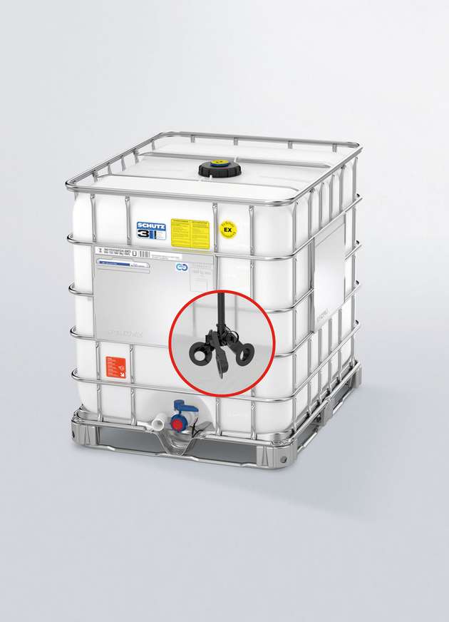 IBC mit integriertem Impeller: Der Container bleibt nach dem Befüllen innerhalb der gesamten Supply Chain bis zur Verwendung des Produkts dauerhaft geschlossen und versiegelt.