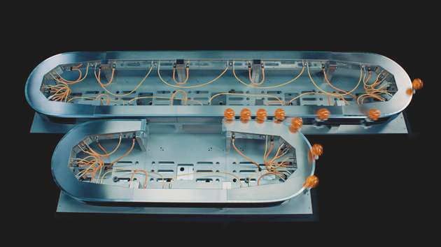 Durch die elektromagnetische Weiche können Produktströme bei voller Geschwindigkeit von 4 m/s getrennt und wieder zusammengeführt werden.