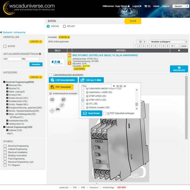 Neben E-CAD-Daten im WSCAD- und Eplan-Format finden Anwender in dem Portal auch hochwertige 3D-Daten in über 100 gängigen CAD-Formaten.