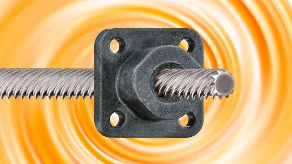 Die neuen schmierfreien Gewindemuttern aus iglidur E7 ermöglichen ruhige, vibrationsarme Bewegung bei geringen Lasten und hoher Drehzahl.