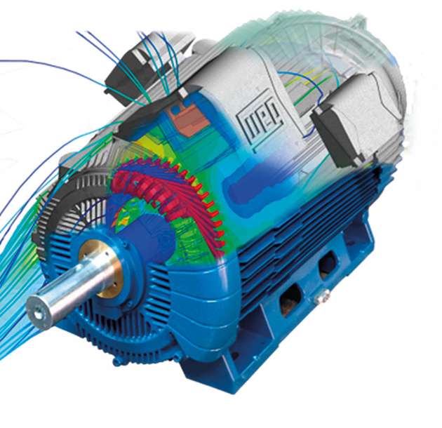 Mit Hilfe der Ansys-Simulation konnte WEG die beste Energieeffizienz seiner Klasse, ein außergewöhnlich niedriges Geräuschniveau und eine Lagerlebensdauer von über 100.000 Betriebsstunden erreichen.