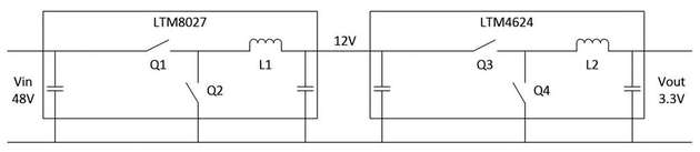 Wandeln einer Spannung von 48 V in 3,3 V in zwei Stufen über eine 12-V-Zwischenkreisspannung