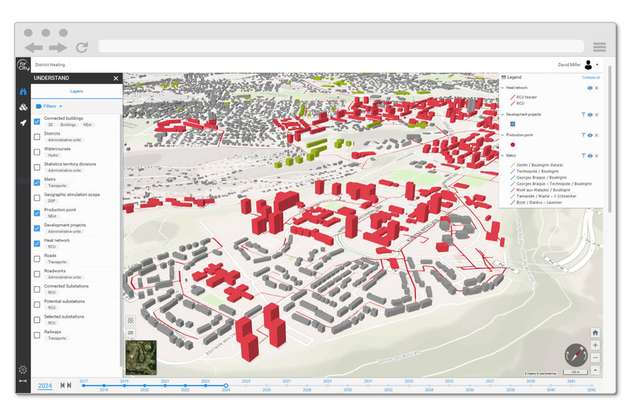 Die Unternehmensentwickler, Netzplaner, Vertriebsmitarbeiter und kommunale Amtsträger, können Simulationsergebnisse jedes Jahr auf 3D-Karten und Dashboards veranschaulichen.