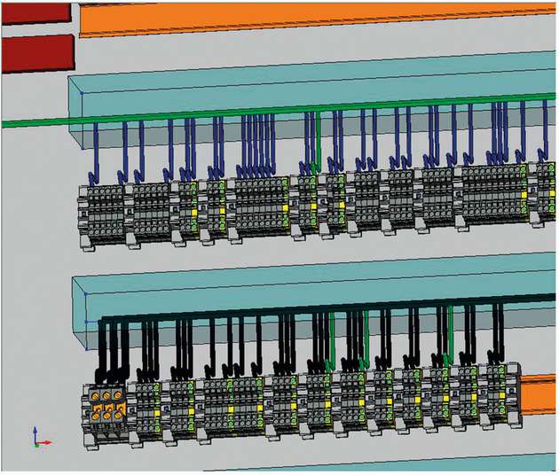 Die Verdrahtung wird mit dem Wiring-Modul exakt geplant – die Daten lassen sich auch für die Kabelkonfektionierung nutzen.